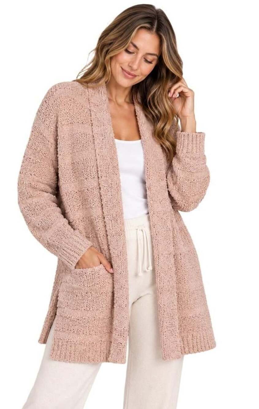 Barefoot Dreams Boucle Shadow Stripe Cardigan Rosewater XXS/XS NWT A470266